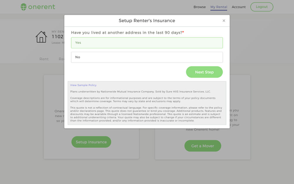 renter setup renters insurance dashboard