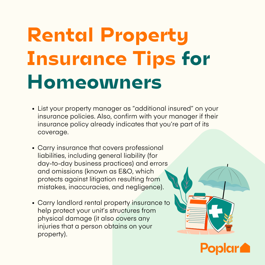 List showing rental property insurance tips for homeowners